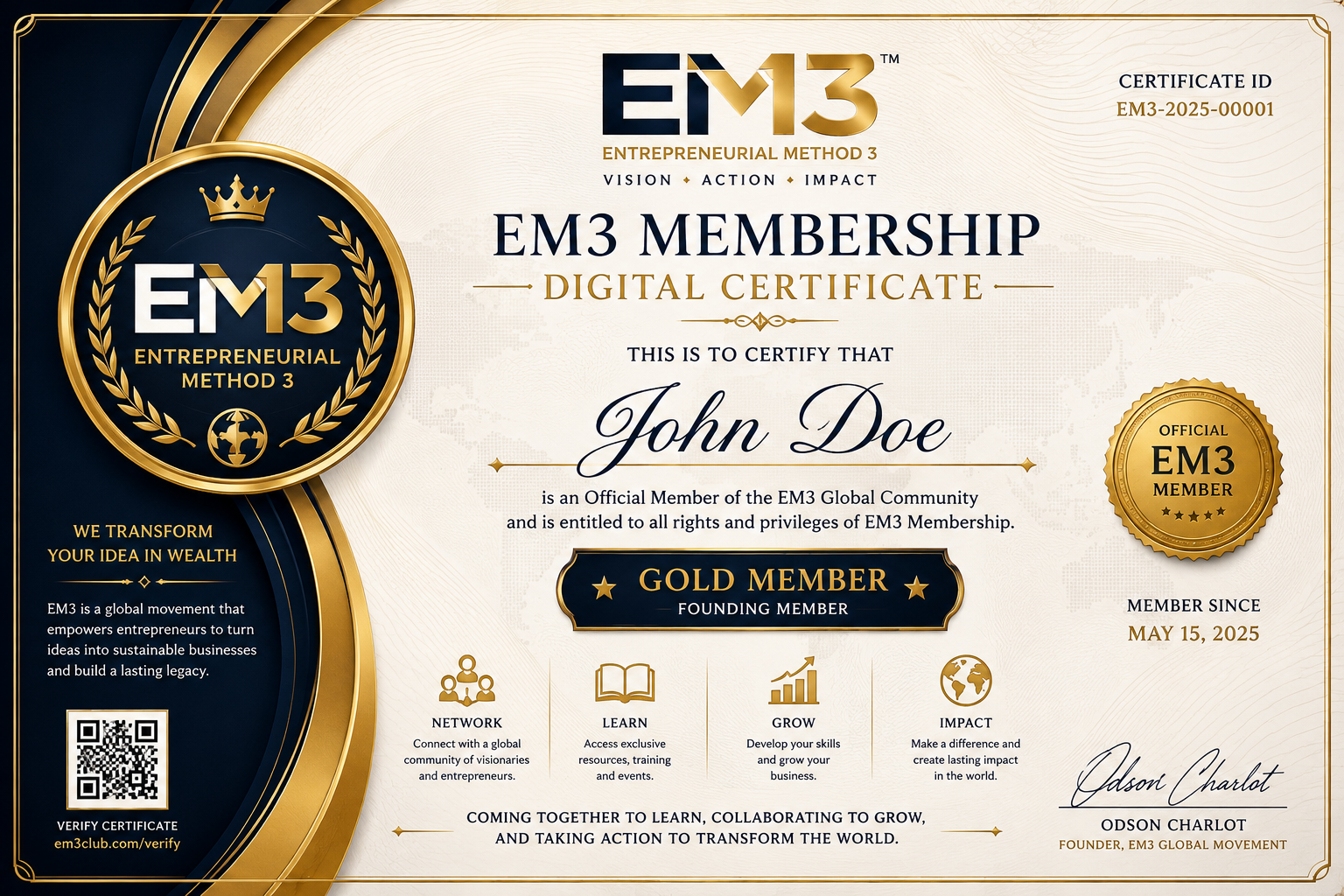 Official Digital Certificate EM3 Membership